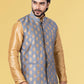 Nehru Jackets Jacquard Silk Grey Embroidered Mens