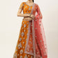 A Line Lehenga Net Orange Embroidered Lehenga Choli