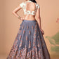 A Line Lehenga Net Grey Dori Work Lehenga Choli