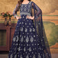 Anarkali Suit Net Blue Embroidered Salwar Kameez