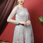 Anarkali Suit Net Aqua Blue Embroidered Salwar Kameez
