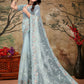 Classic Net Aqua Blue Cord Work Saree