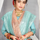 Classic Net Aqua Blue Digital Print Saree