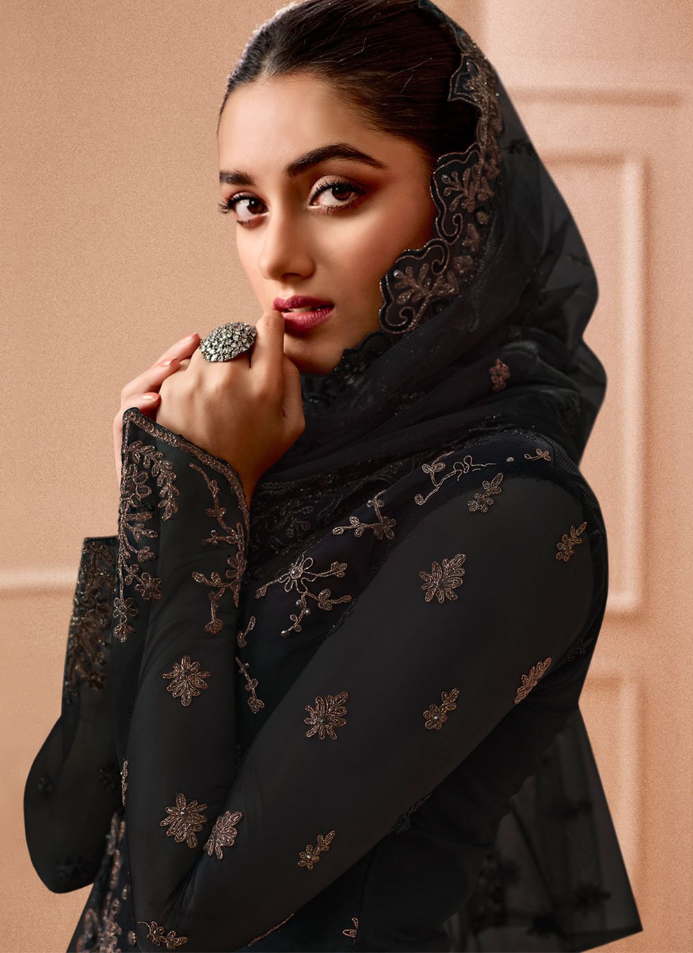 Palazzo Salwar Suit Net Black Embroidered Salwar Kameez