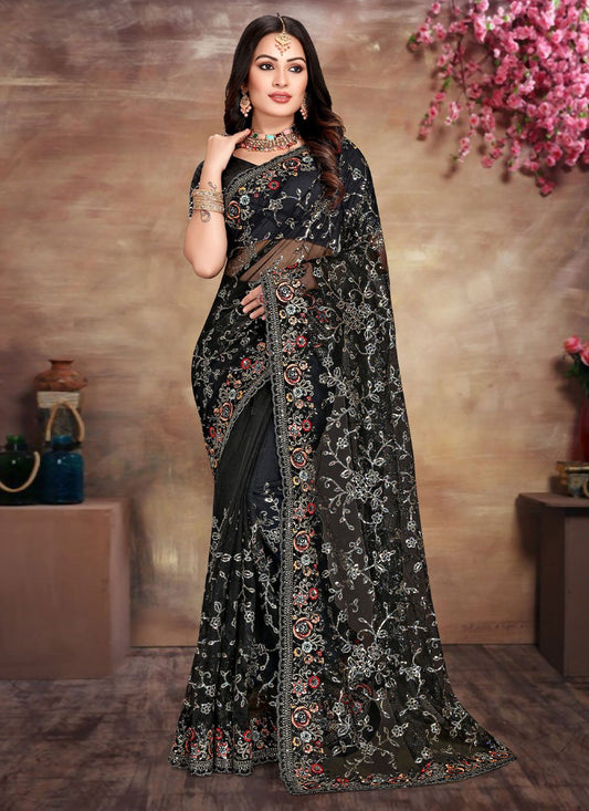 Contemporary Net Black Cord Work Saree