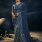 Designer Net Blue Embroidered Saree