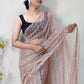 Classic Net Peach Sequins Saree