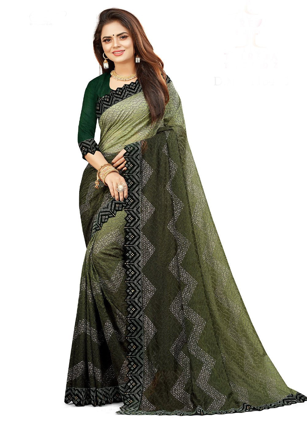 Contemporary Net Green Lace Saree