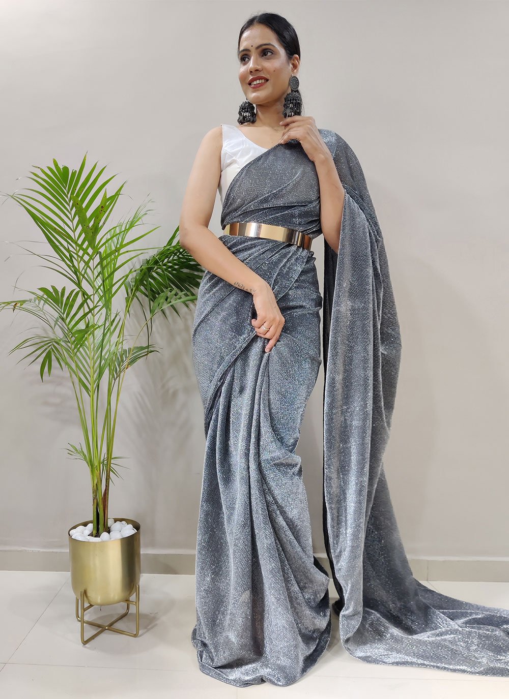 Contemporary Net Grey Fancy Work Saree