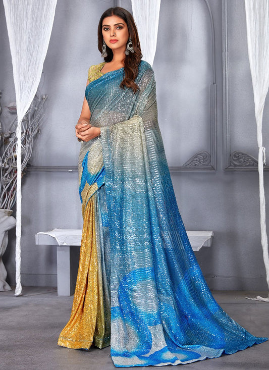 Contemporary Net Multi Colour Digital Print Saree