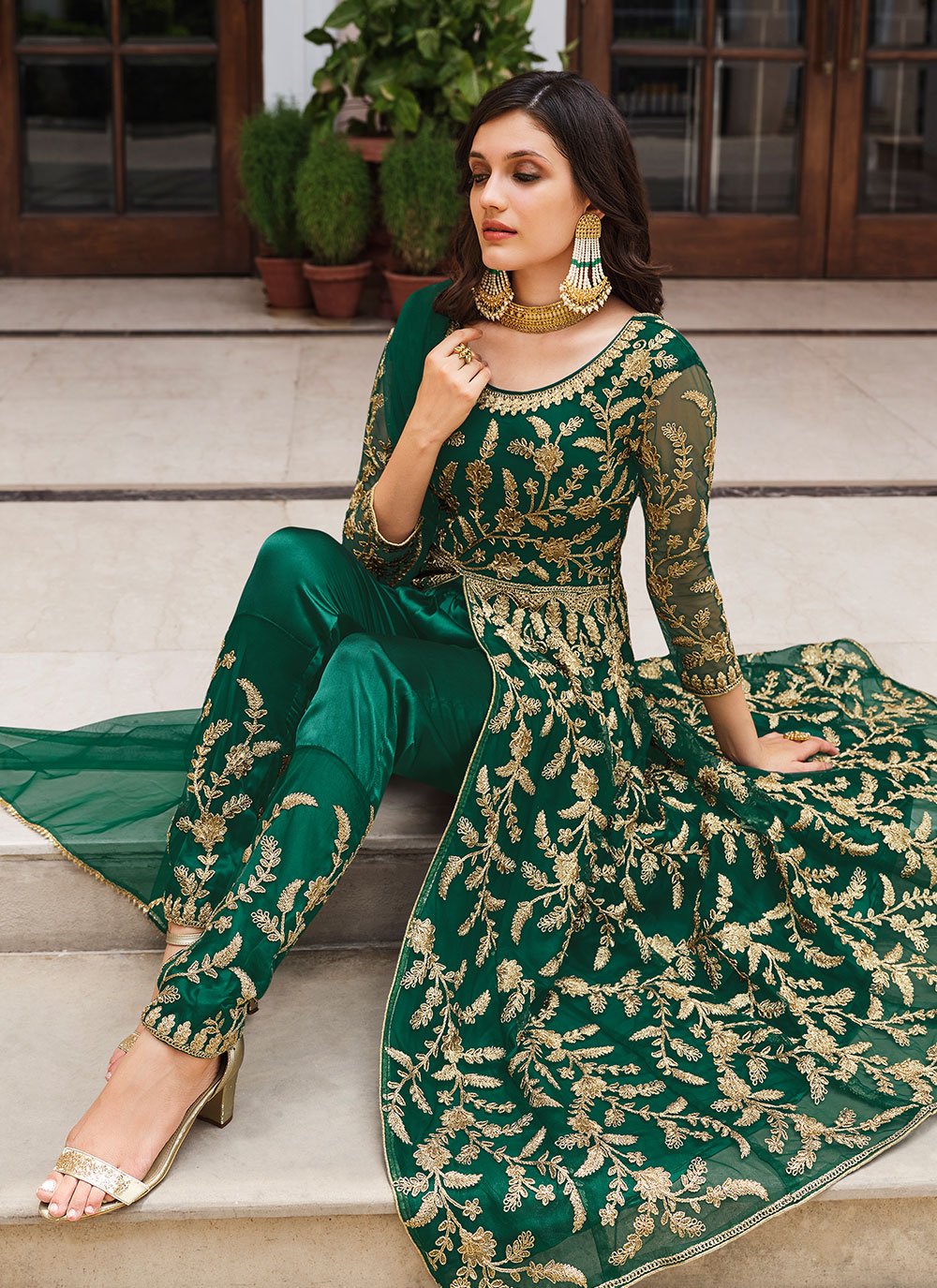 Salwar Suit Net Green Cord Work Salwar Kameez