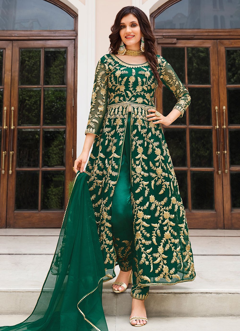 Salwar Suit Net Green Cord Work Salwar Kameez