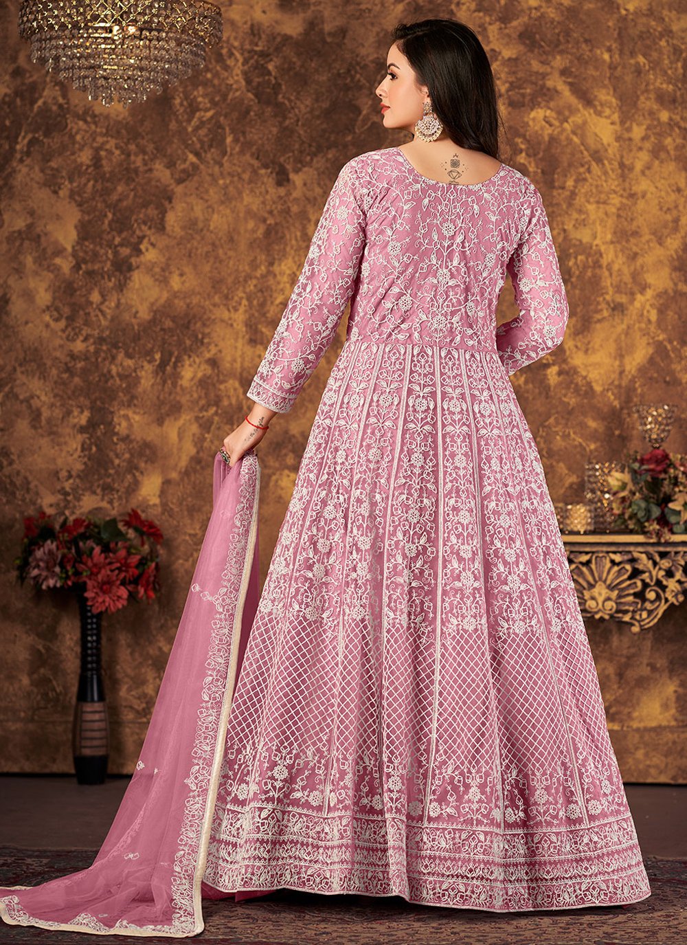 Salwar Suit Net Pink Cord Work Salwar Kameez