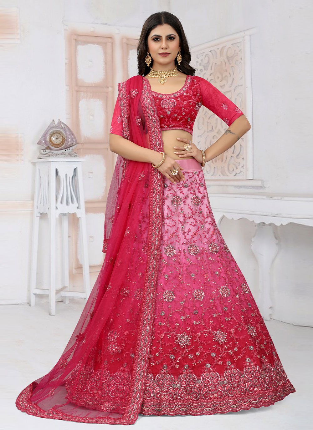 Lehenga Choli Net Rani Aari Work Lehenga Choli