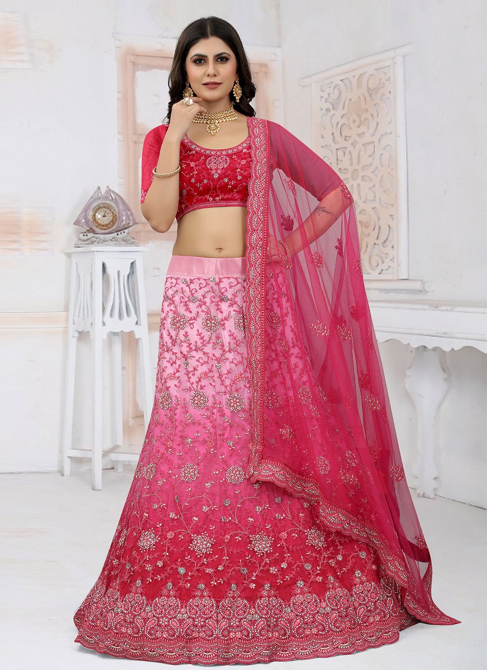 Lehenga Choli Net Rani Aari Work Lehenga Choli