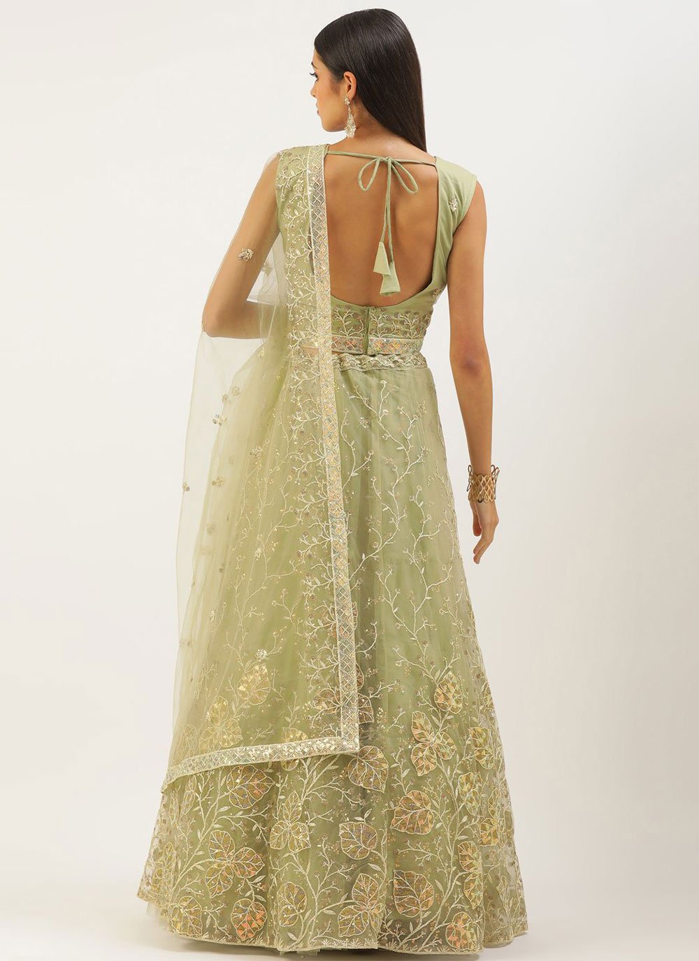 Lehenga Choli Net Green Embroidered Lehenga Choli