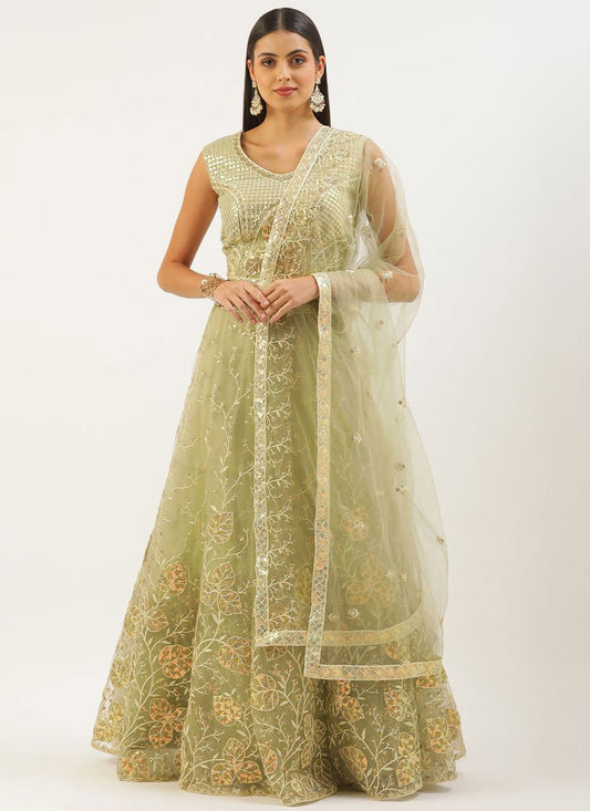 Lehenga Choli Net Green Embroidered Lehenga Choli