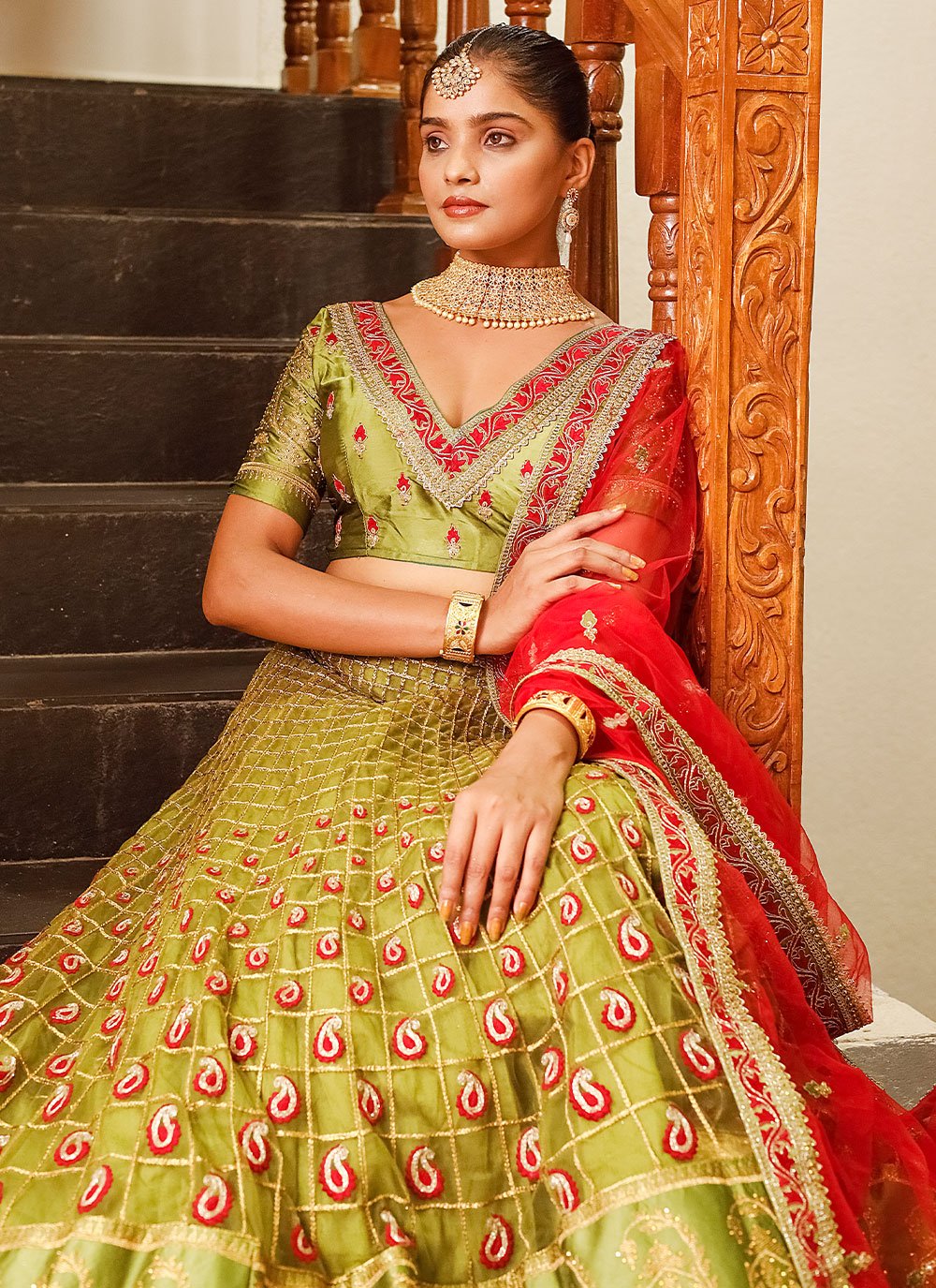 Lehenga Choli Net Green Diamond Lehenga Choli