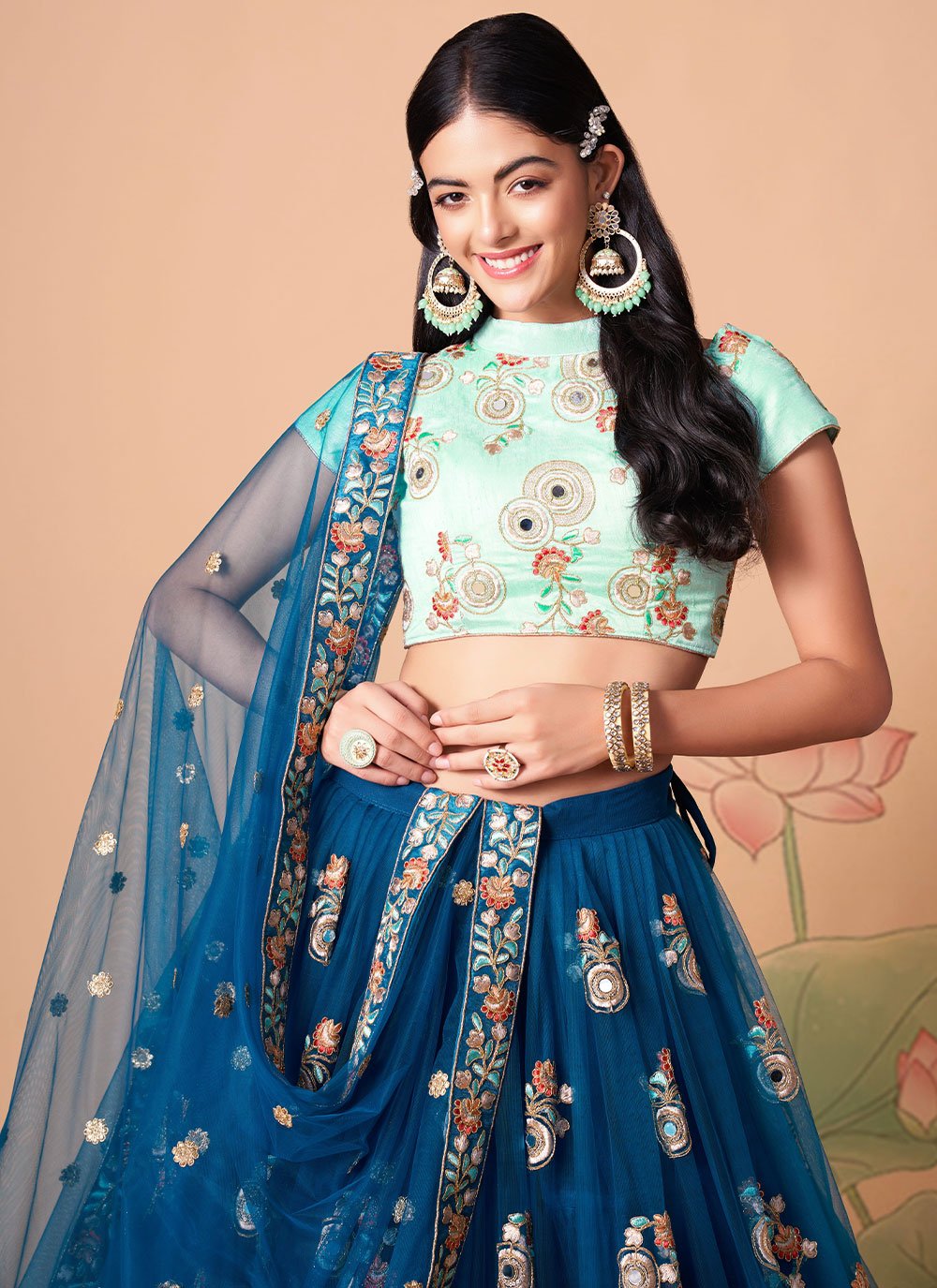 A Line Lehenga Net Blue Dori Work Lehenga Choli