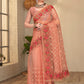 Designer Net Peach Embroidered Saree