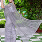Designer Net Grey Fancy Work Saree