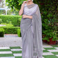 Designer Net Grey Fancy Work Saree