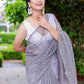 Designer Net Grey Fancy Work Saree