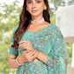 Designer Net Turquoise Embroidered Saree