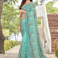 Designer Net Turquoise Embroidered Saree
