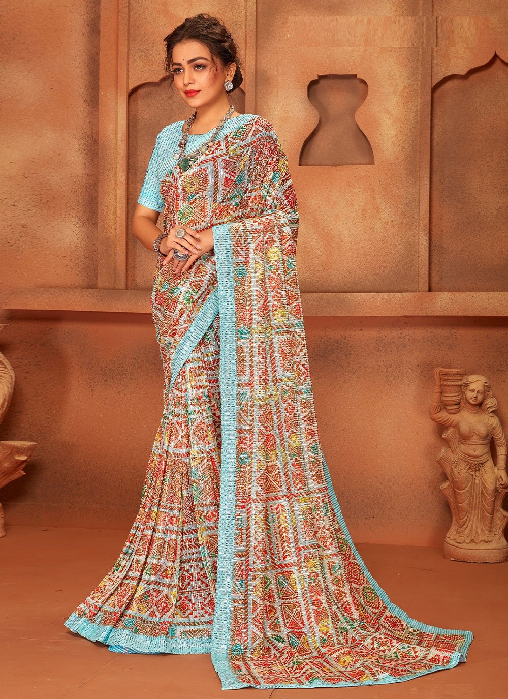 Classic Net Multi Colour Digital Print Saree