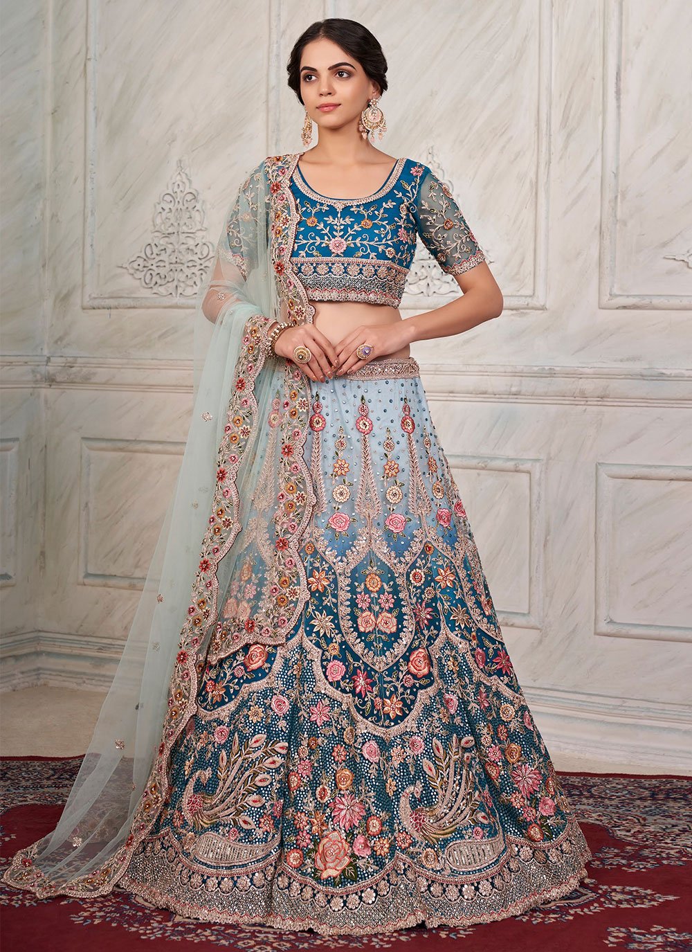 Lehenga Choli Net Blue Dori Work Lehenga Choli