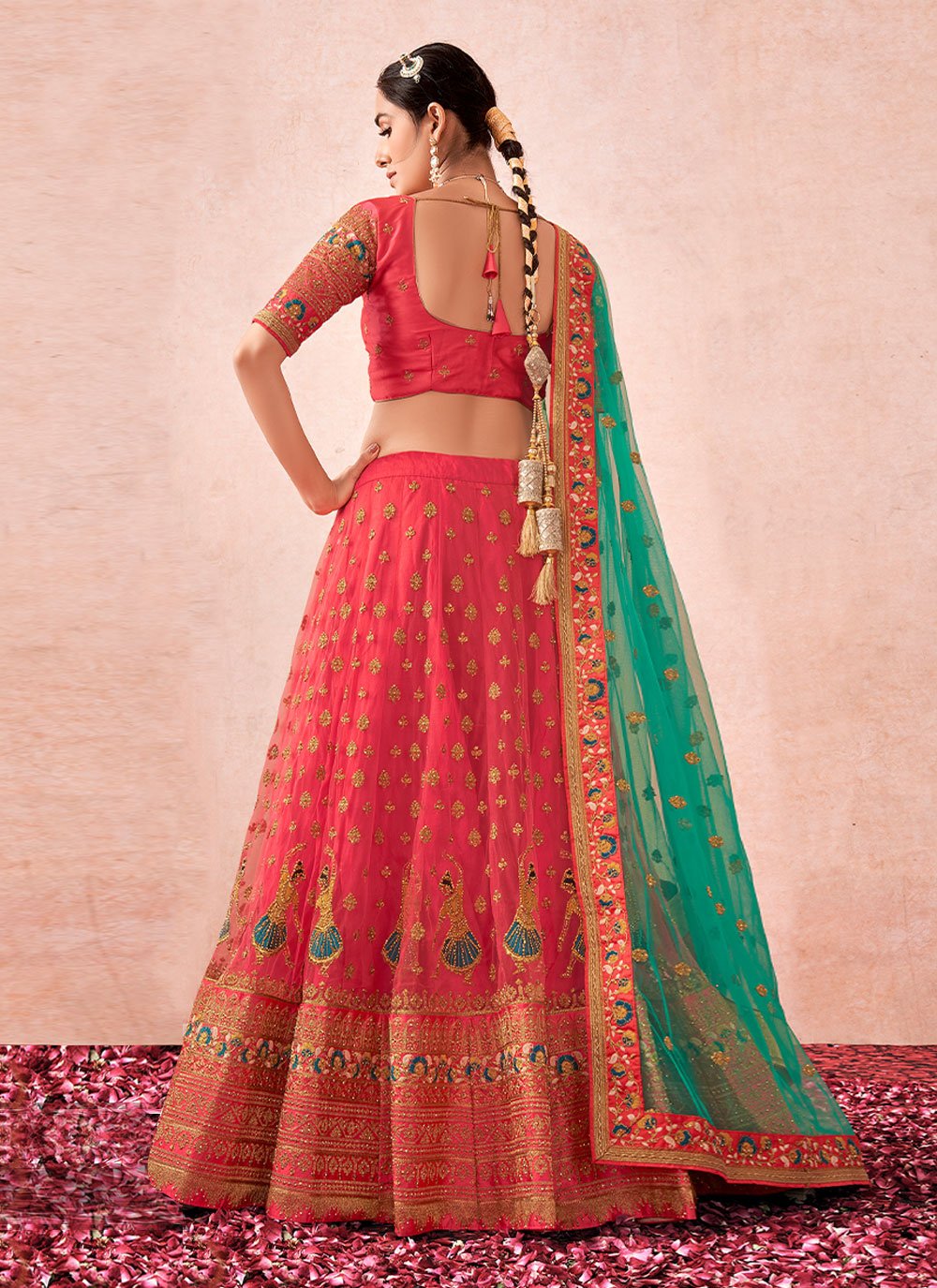 A Line Lehenga Net Pink Embroidered Lehenga Choli