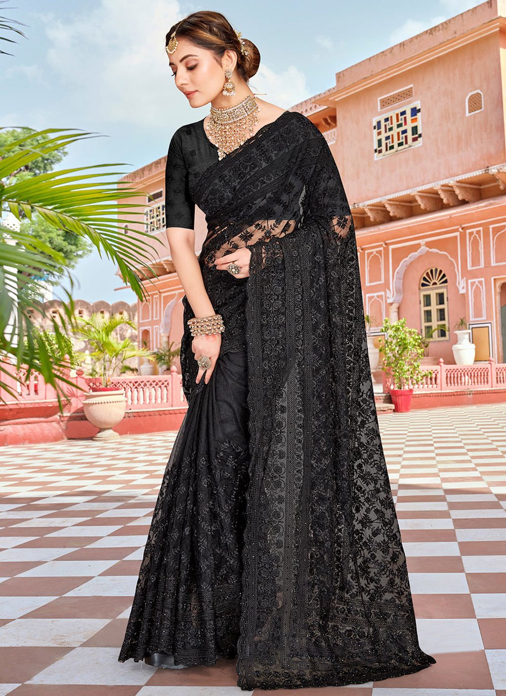 Trendy Saree Net Black Embroidered Saree