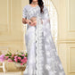 Classic Net White Embroidered Saree