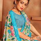 Classic Net Aqua Blue Digital Print Saree