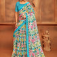 Classic Net Aqua Blue Digital Print Saree