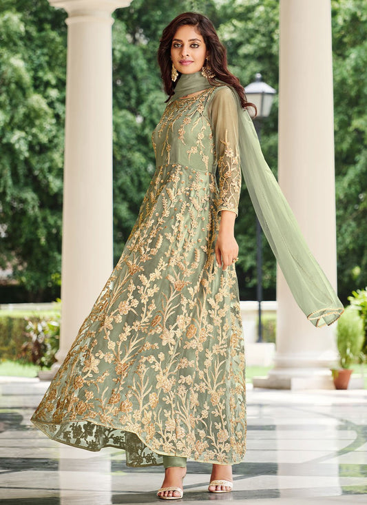 Trendy Suit Net Green Embroidered Salwar Kameez