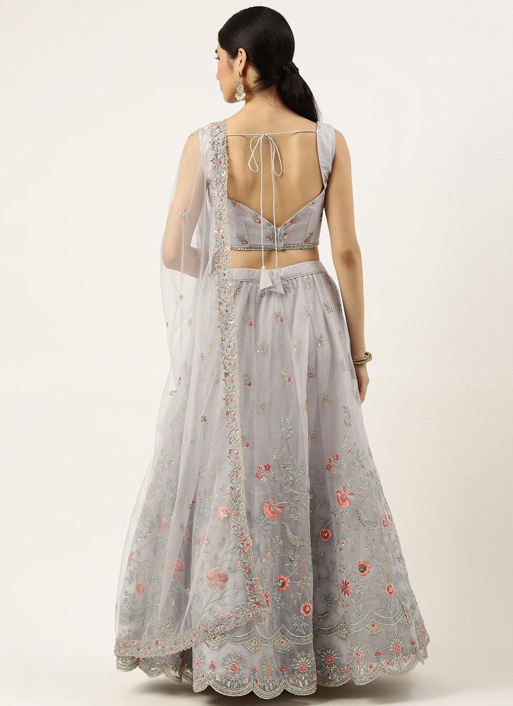 Lehenga Choli Net Grey Embroidered Lehenga Choli