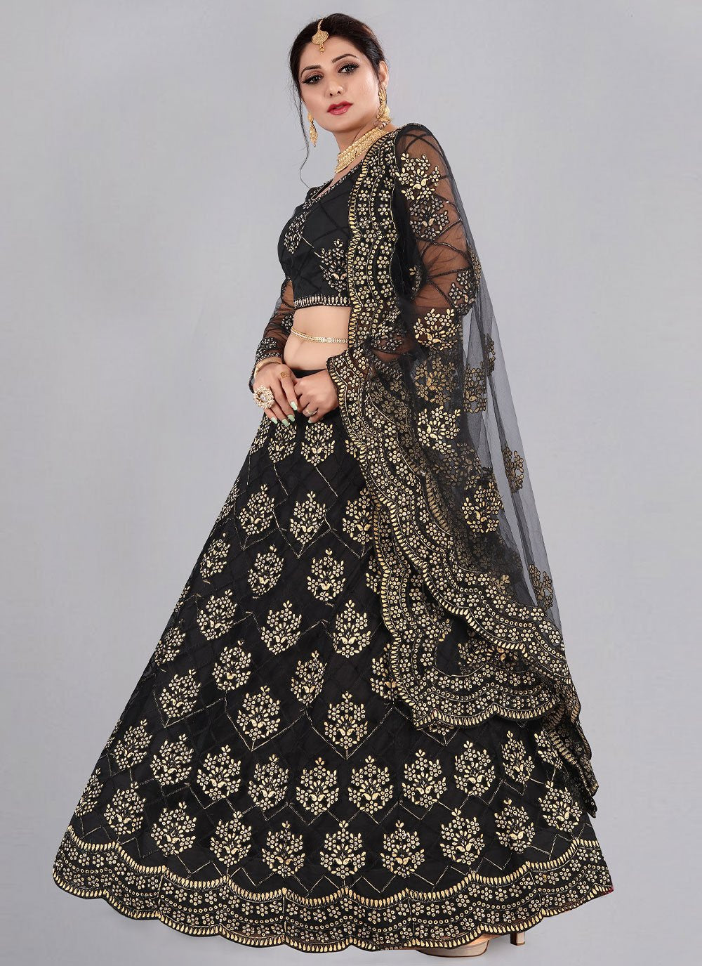 Lehenga Choli Net Black Embroidered Lehenga Choli