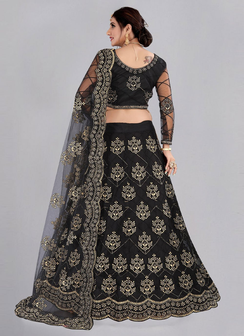 Lehenga Choli Net Black Embroidered Lehenga Choli