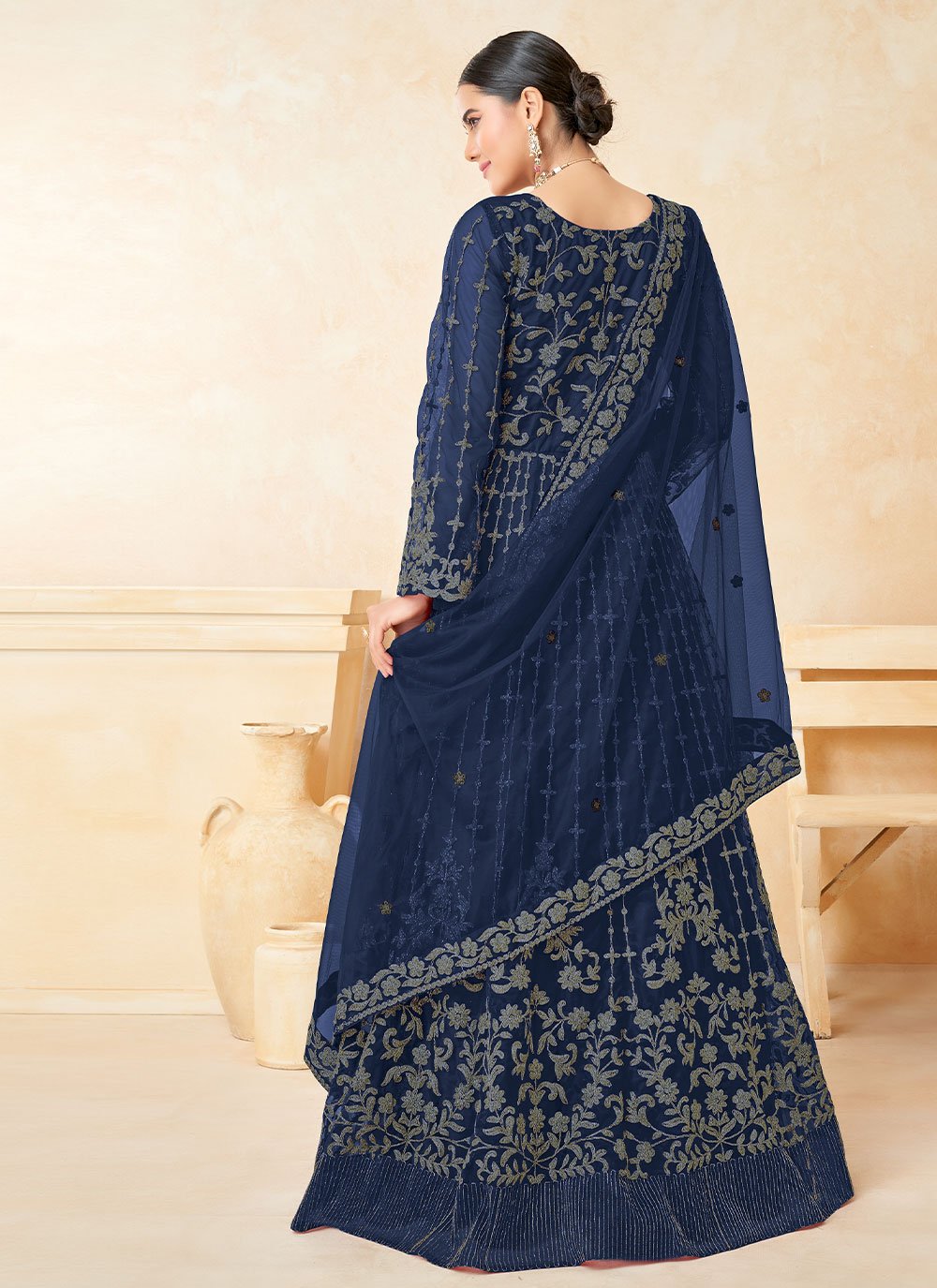 Anarkali Suit Net Blue Embroidered Salwar Kameez