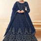 Anarkali Suit Net Blue Embroidered Salwar Kameez