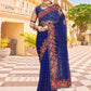 Classic Net Blue Embroidered Saree