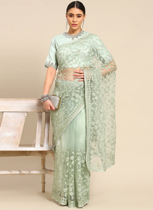 Trendy Saree Net Off White Embroidered Saree