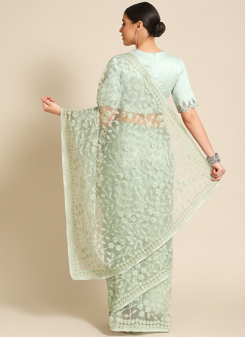 Trendy Saree Net Off White Embroidered Saree