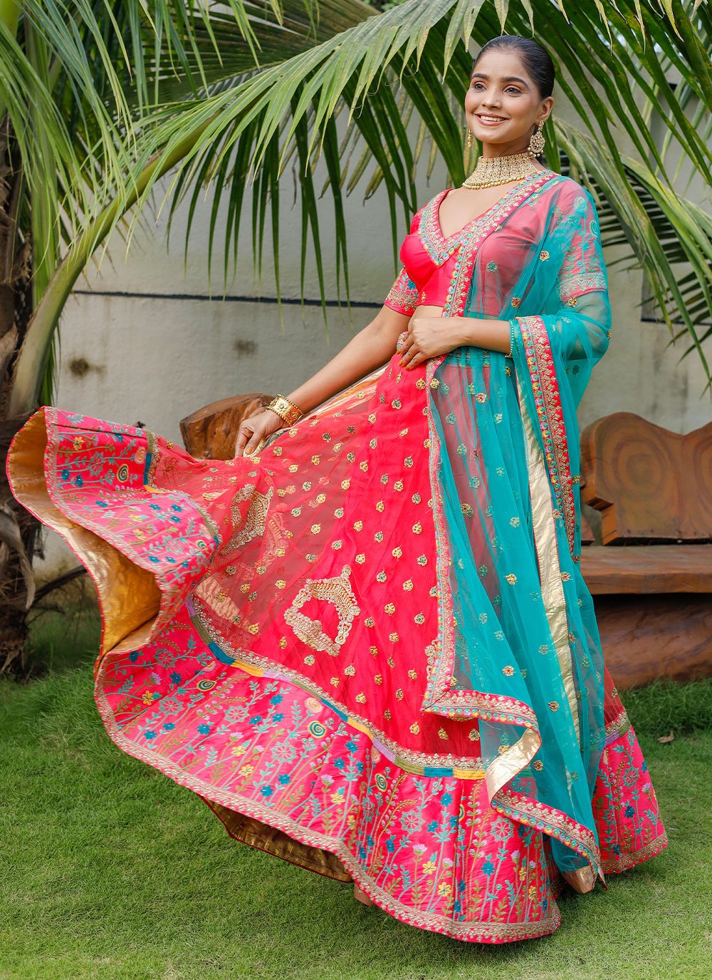 A Line Lehenga Net Pink Diamond Lehenga Choli