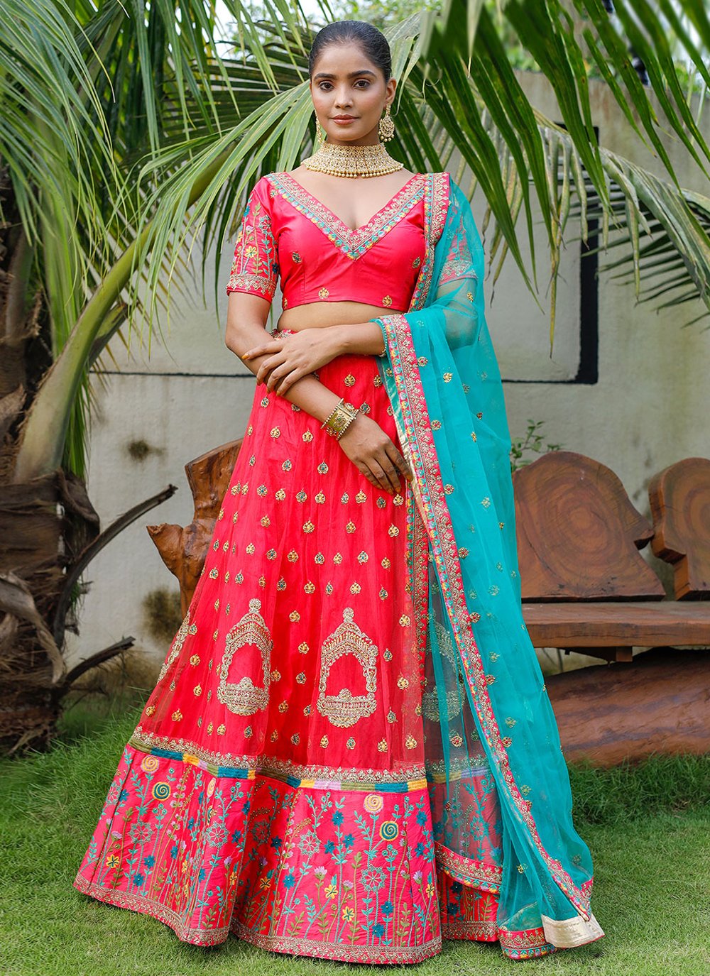 A Line Lehenga Net Pink Diamond Lehenga Choli