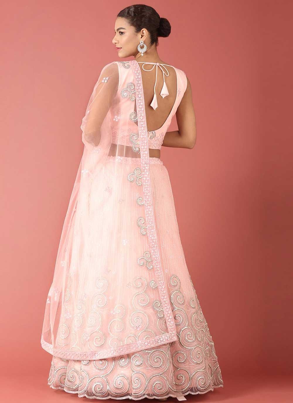 A Line Lehenga Net Pink Embroidered Lehenga Choli