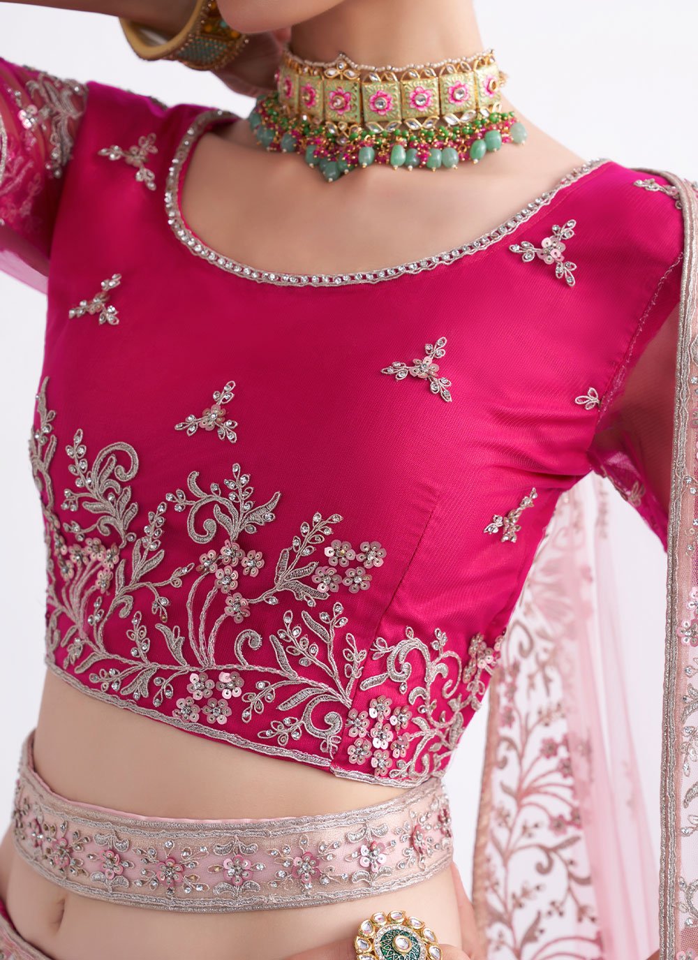 Lehenga Choli Net Pink Embroidered Lehenga Choli