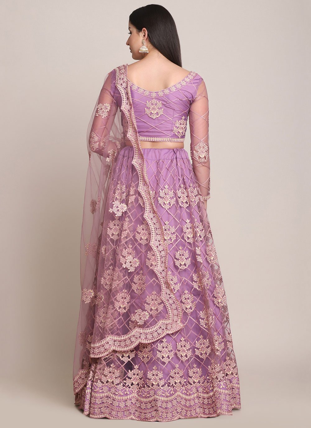 Lehenga Choli Net Purple Embroidered Lehenga Choli